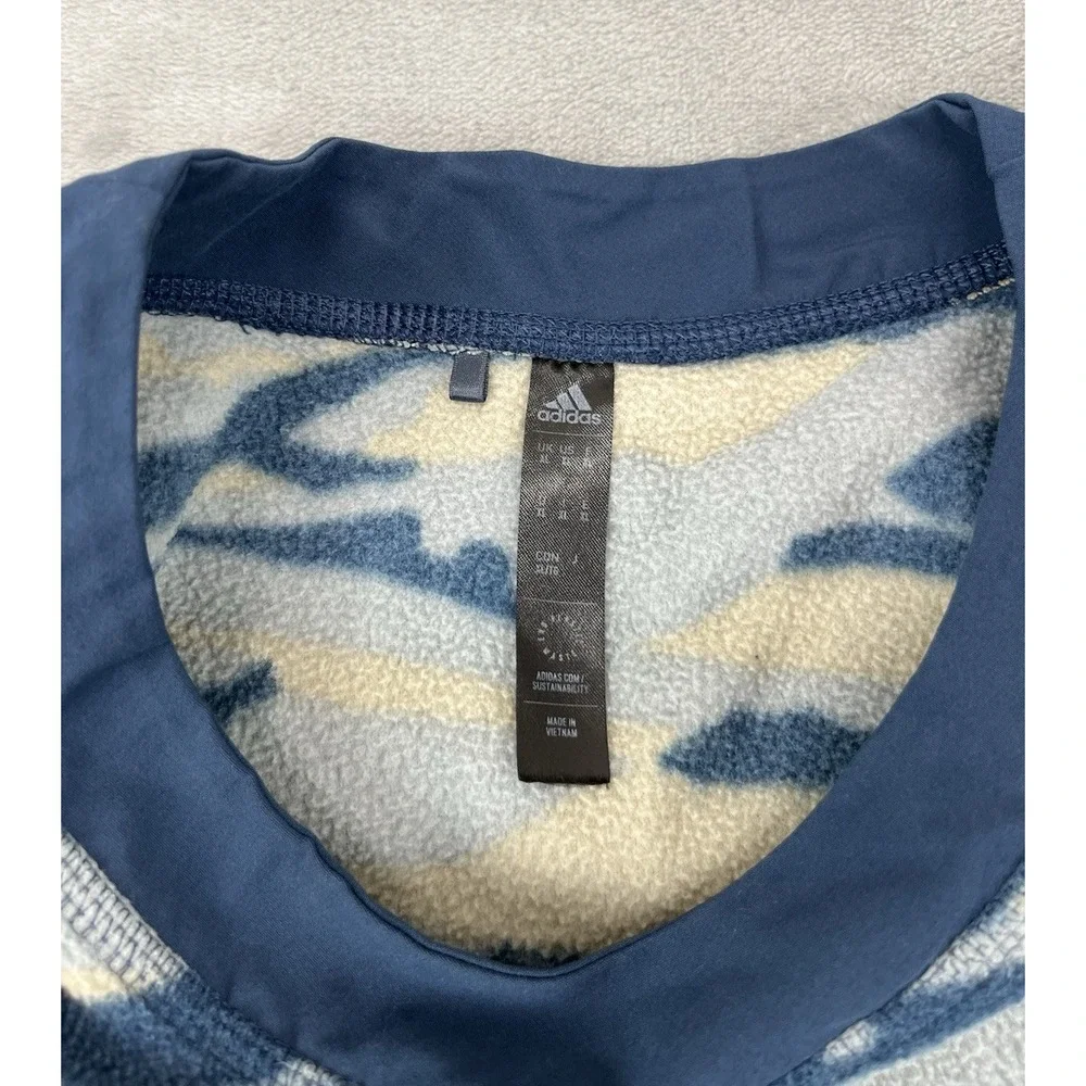 Adidas Camo Fleece Sweatshirt Men XL Blue Crew Neck Stretch Long Sleeve Pullover